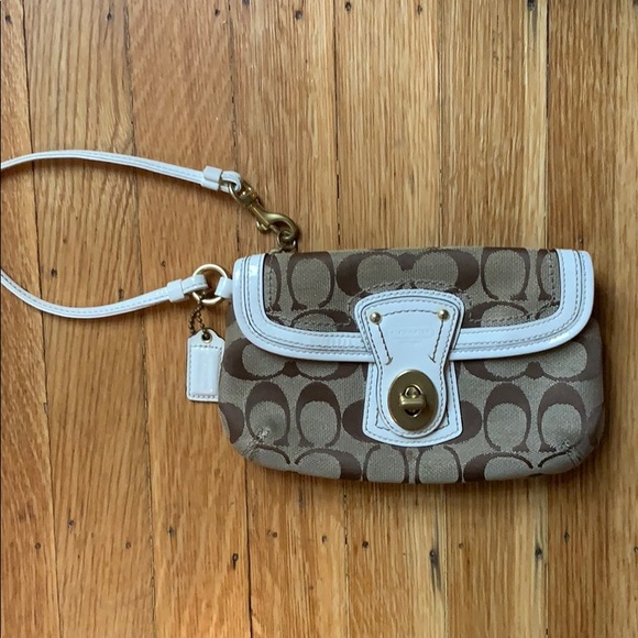 Coach Handbags - Coach wristlet white patent trim